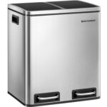 SONGMICS Rozsdamentes acél szemetes 2 db szelektív hulladékgyűjtővel, belső vödrökkel, 2x15 literes, ezüst és fekete