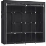 SONGMICS Textil gardróbszekrény, hordozható szekrény, polcokkal és függesztősínnel, 170x45x167cm, fekete
