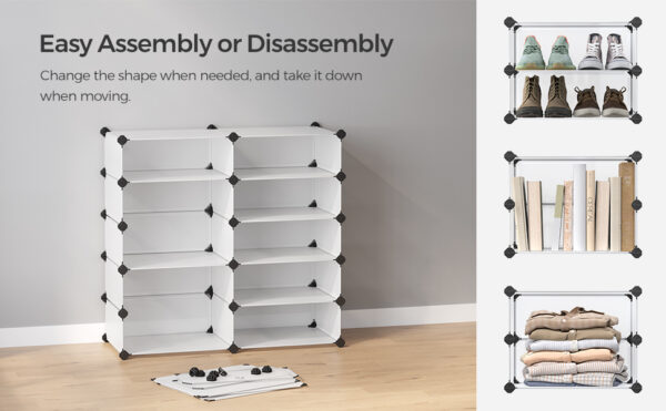 SONGMICS Dulap de depozitare pantofi modular, configurabil cu 10 compartimente, 43x31x173cm, alb - Image 2