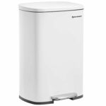SONGMICS Acél szemetes pedállal, műanyag belső vödör, lassan záródó fedél, 50L, 43x32x66cm, fehér