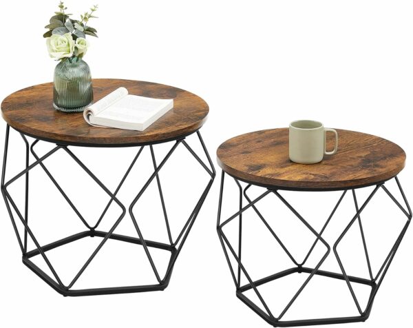 VASAGLE Set de 2 mese de cafea, stil industrial, 50x40cm si 40x36cm, maro rustic si negru - Image 2
