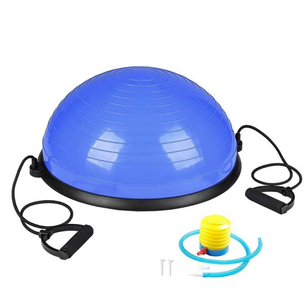 Fitness egyensúlyabda szalagokkal és pumpával, 200 kg, 57x25 cm, kék