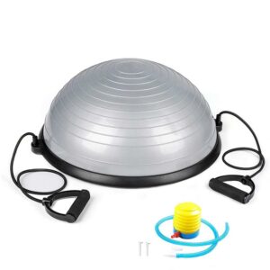 Fitness egyensúlyabda, szalagokkal és pumpával, 200 kg, 57x25 cm, szürke