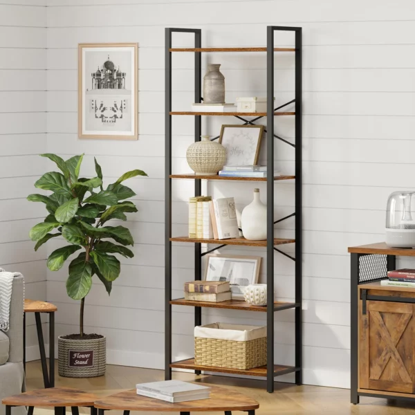 VASAGLE Biblioteca cu cadru otel si 6 polite, stil industrial, 66x30x186cm, maro rustic si negru - Image 3