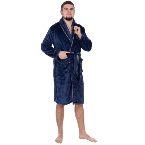 Térdig érő férfi fürdőköpeny, L/XL méret, sötétkék - Image 2