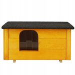 Cusca din lemn pentru caini de talie mica, izolata cu polistiren, capac cu balamale, 30x39x54 cm,  galben cu nuante de nergu