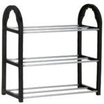 PVC és fém cipőtartó, Sersimo 3 polccal, 48x49cm, ezüst fekete