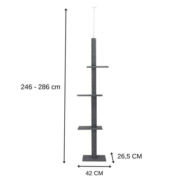 Ansamblu de joaca pentru pisici, tip stalp de catarat pana la tavan, inaltime reglabila 246 - 286 cm, gri - Image 2