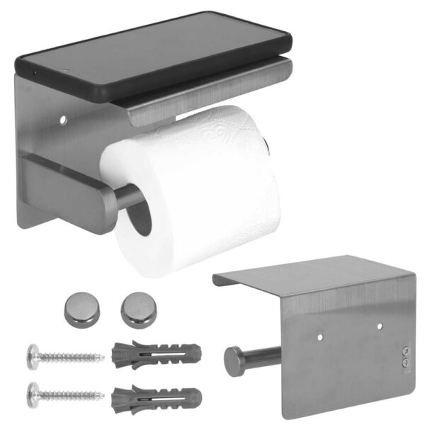 Acél WC-papír tartó tárolópolccal, rögzítőrendszerrel, 13,5 cm, fényes ezüst - Image 2