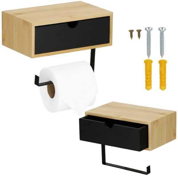 Acél WC papír tartó tároló fiókkal, rögzítő rendszerrel, 22cm, fekete bézs - Image 2