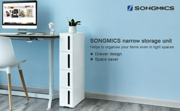 SONGMICS Gurulós tárolókocsi, konyhába vagy fürdőszobába, műanyag, 4 szintes, 45x17x84cm, fehér - Image 10