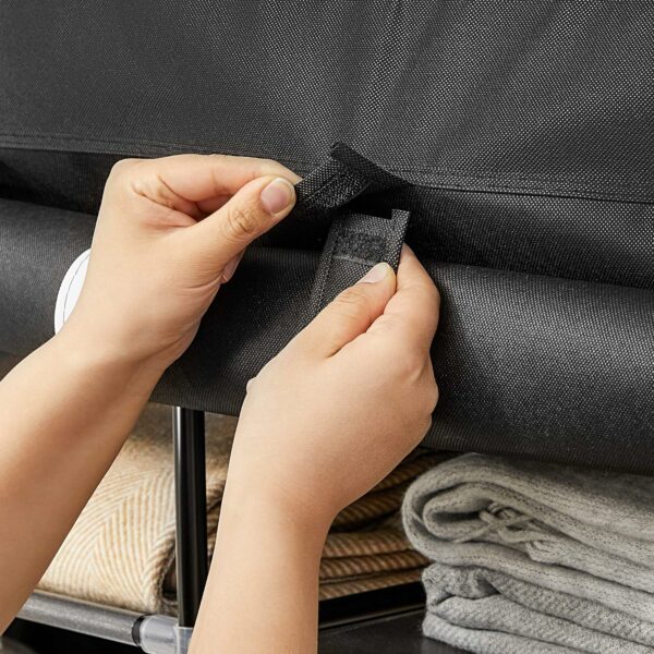 SONGMICS Ruhatároló szekrény, textil anyagból, 2 akasztórúddal, 45x150x175 cm, fekete - Image 10