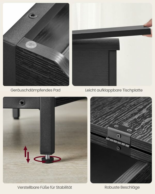 VASAGLE Összecsukható kisasztal, éjjeliszekrény típusú, aljzatokkal és USB portokkal, polccal és textiltáskával, 60x32x60 cm, fekete - Image 10