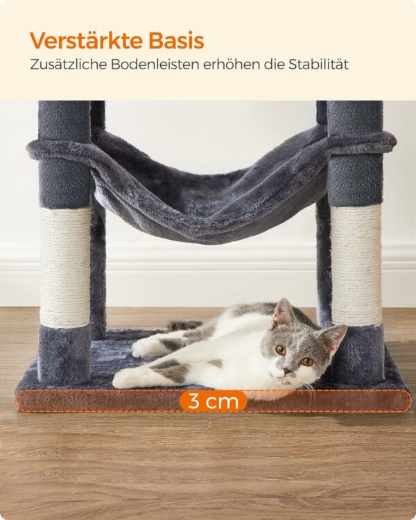 FEANDREA Ansamblu de joaca pentru pisici, tip copac, cu culcus, hamac si ascunzatoare, 55x45x143cm, gri inchis - Image 11