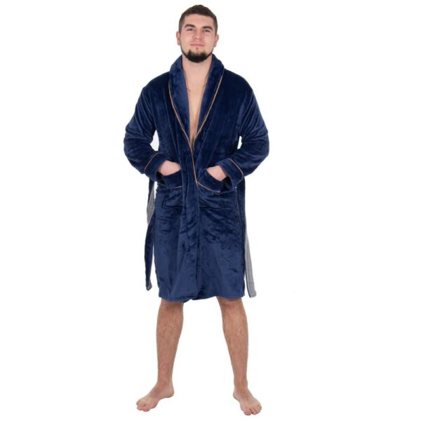 Térdig érő férfi fürdőköpeny, L/XL méret, sötétkék - Image 11
