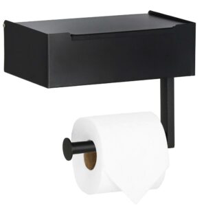 Acél WC papír tartó tároló fiókkal, rögzítő rendszerrel, 22cm, fekete bézs