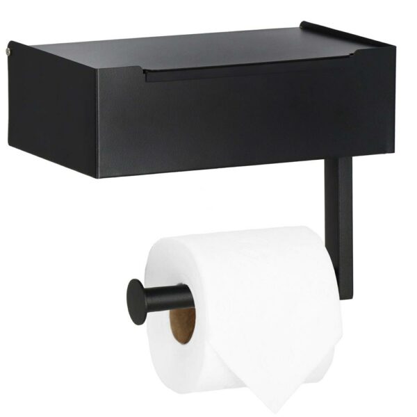 Acél WC papír tartó tároló fiókkal, rögzítő rendszerrel, 22cm, fekete bézs