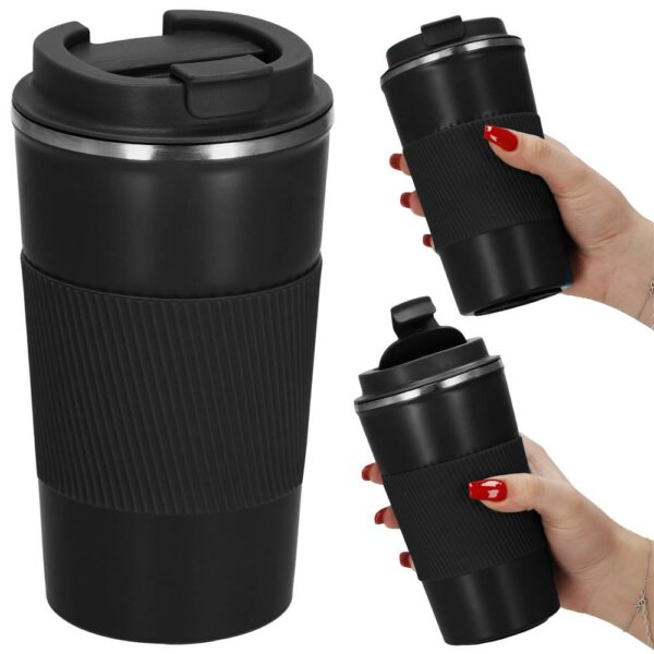 Termosz utazóbögre, dupla szigetelésű rozsdamentes acél fal, 500ml, 9x16,5cm, fekete - Image 10
