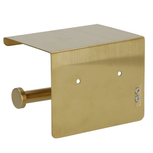 Suport hartie igienica din otel cu raft depozitare, sistem montare inclus, 13.5cm, auriu perlat - Image 10