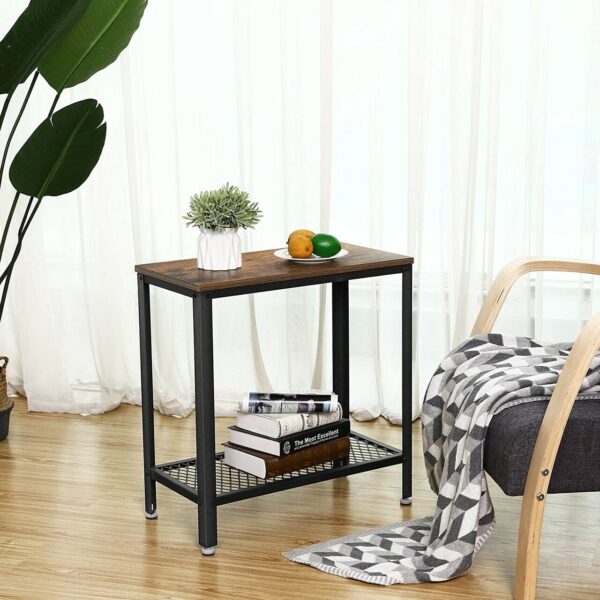 VASAGLE Masa de cafea laterala, cu 2 nivele, cadru din otel, 60x30x60cm, maro rustic - Image 4