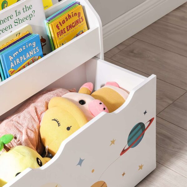 SONGMICS Organizator de jucarii si carti pentru copii, multifunctional, cutie detasabila cu roti, 63x30x70cm, alb - Image 10
