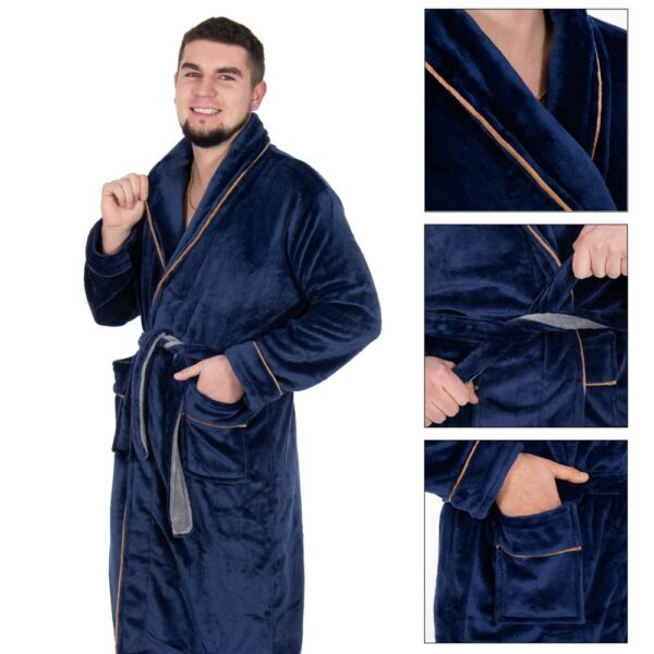 Térdig érő férfi fürdőköpeny, L/XL méret, sötétkék - Image 12