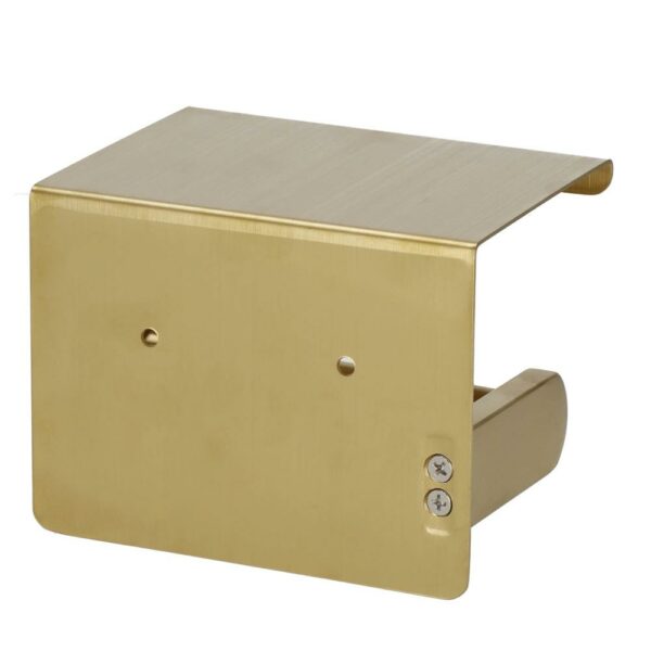 Suport hartie igienica din otel cu raft depozitare, sistem montare inclus, 13.5cm, auriu perlat - Image 12