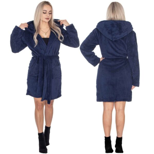 Női térdig érő fürdőköpeny kapucnival, L/XL méret, sötétkék - Image 13