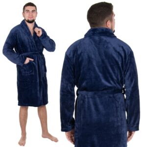 Térdig érő férfi fürdőköpeny, L/XL méret, sötétkék