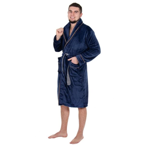 Térdig érő férfi fürdőköpeny, L/XL méret, sötétkék - Image 13