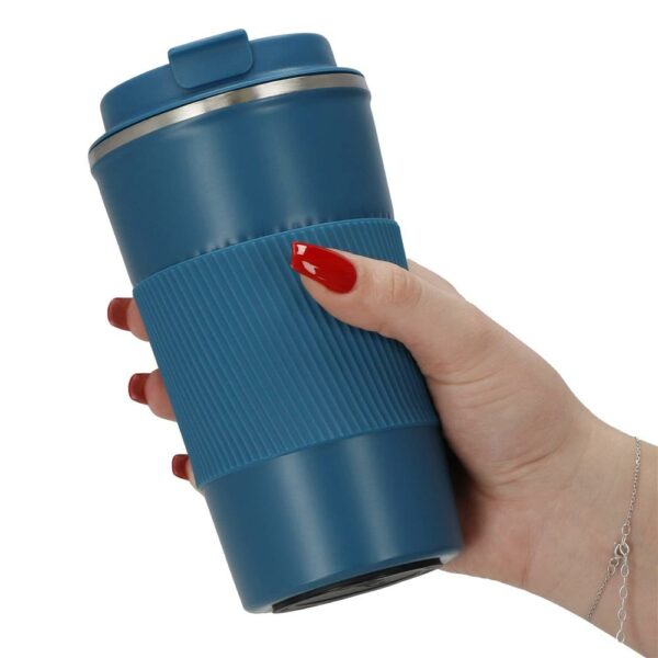 Termosz utazóbögre, dupla szigetelésű rozsdamentes acél fal, 500ml, 9x16,5cm, kék - Image 11