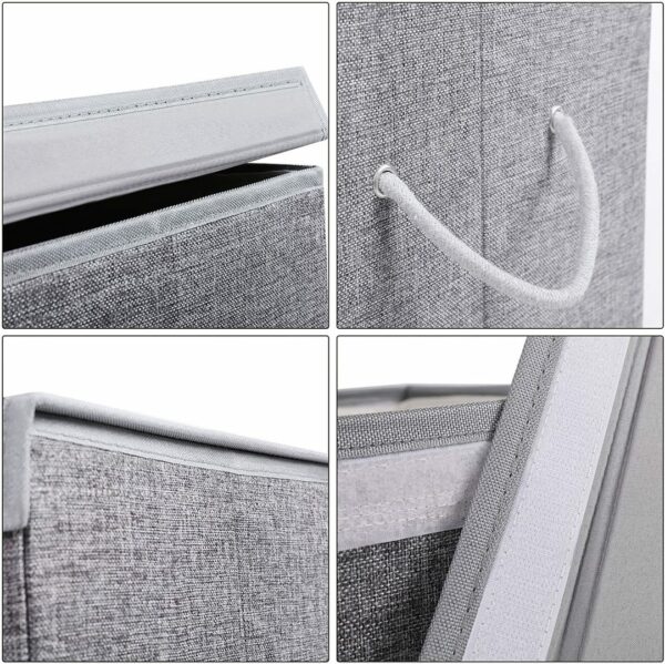 SONGMICS Textil szennyeskosár, összecsukható, 2 rekeszes, kivehető zacskók, 142L, 60x36x66cm, szürke - Image 13
