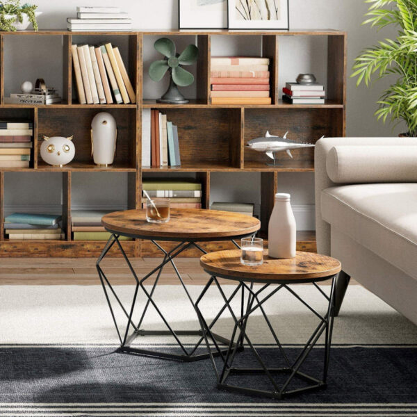 VASAGLE Set de 2 mese de cafea, stil industrial, 50x40cm si 40x36cm, maro rustic si negru - Image 14