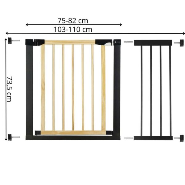 Biztonsági kapu lépcsőhöz, állítható, fa acél szerkezettel, 103-110cm, fekete barna - Image 13