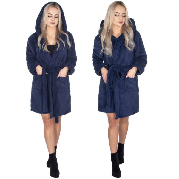 Női térdig érő fürdőköpeny kapucnival, L/XL méret, sötétkék - Image 14