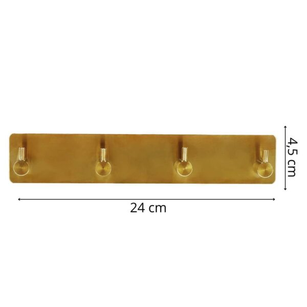 Fürdőszoba törölközőtartó, fúrás nélkül rögzíthető, acél, 4 akasztó, 24x4,5 cm, arany - Image 13
