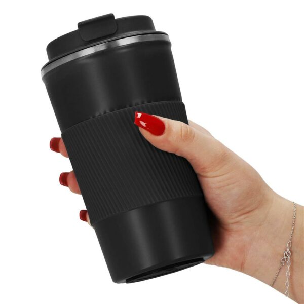 Termosz utazóbögre, dupla szigetelésű rozsdamentes acél fal, 500ml, 9x16,5cm, fekete - Image 11