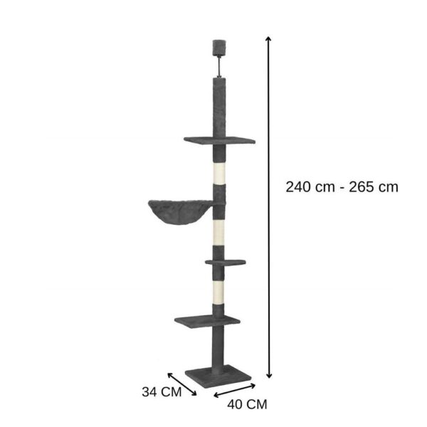 Játszókészlet macskáknak, mennyezetig mászóruda típusú, állítható magasságú, 240 - 265 cm, sötétszürke - Image 13