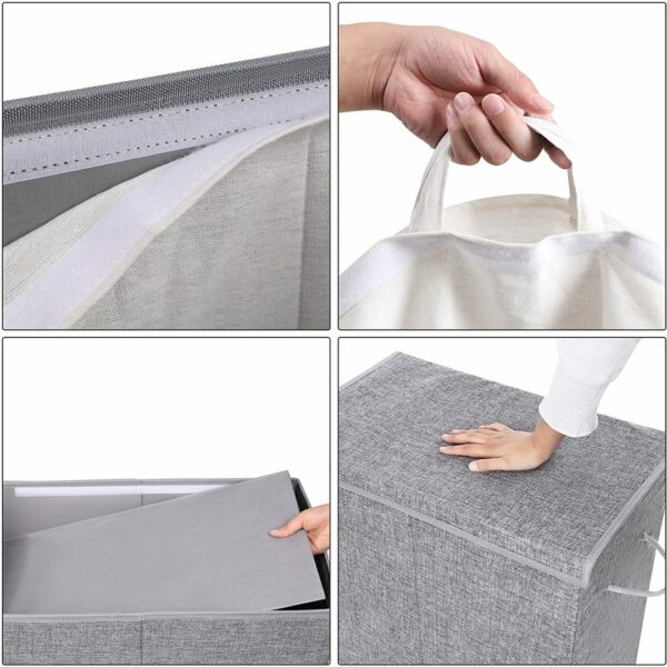 SONGMICS Textil szennyeskosár, összecsukható, 2 rekeszes, kivehető zacskók, 142L, 60x36x66cm, szürke - Image 14