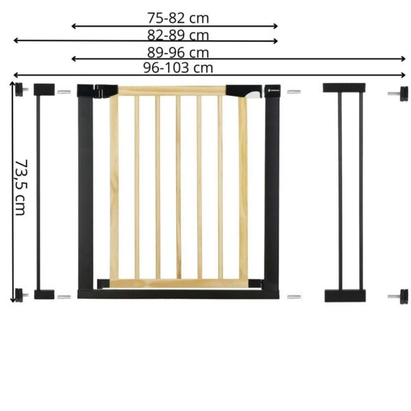 Biztonsági kapu lépcsőhöz, állítható, fa acél szerkezettel, 96-103cm, fekete barna - Image 13