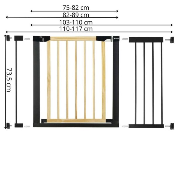 Biztonsági kapu lépcsőhöz, állítható, fa acél szerkezettel, 110-117cm, fekete barna - Image 13