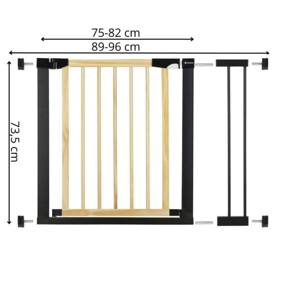 Biztonsági kapu lépcsőhöz, állítható, acél szerkezetű fa, 89-96cm, fekete barna - Image 12