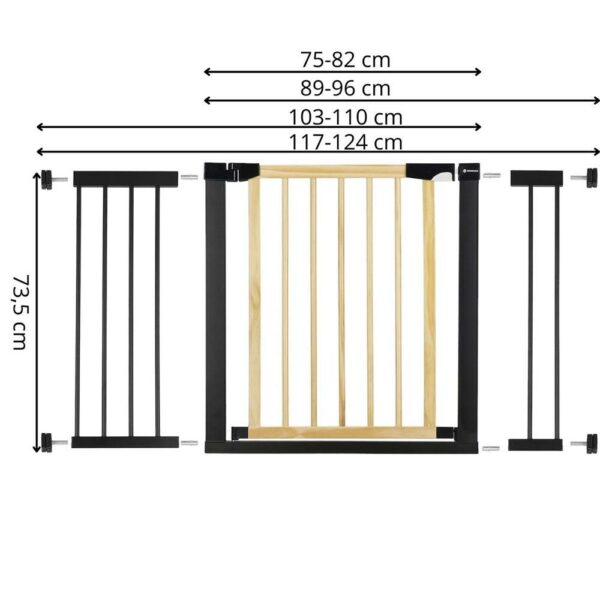 Biztonsági kapu lépcsőhöz, állítható, fa acél szerkezettel, 117-124cm, fekete barna - Image 12