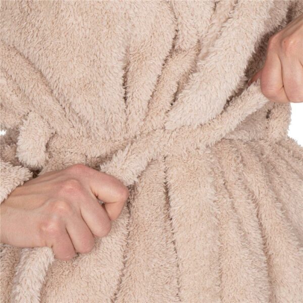 Női térdig érő fürdőköpeny, füles kapucni, L/XL méret, bézs - Image 12