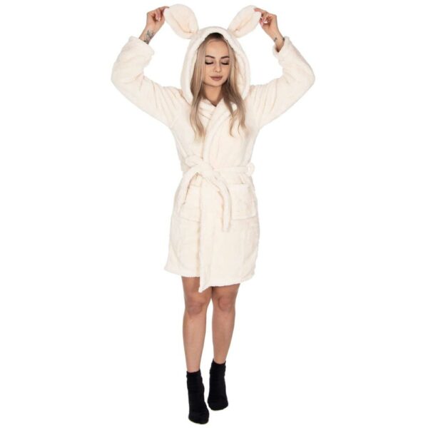 Női térdig érő fürdőköpeny, füles kapucni, L/XL méret, bézs - Image 13