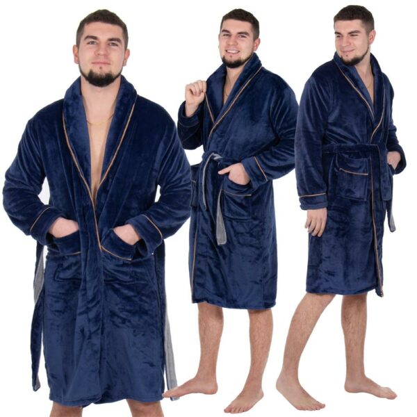 Térdig érő férfi fürdőköpeny, L/XL méret, sötétkék - Image 15