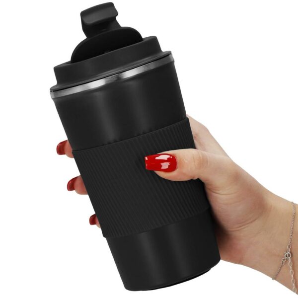 Termosz utazóbögre, dupla szigetelésű rozsdamentes acél fal, 500ml, 9x16,5cm, fekete - Image 12