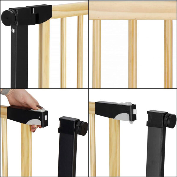 Biztonsági kapu lépcsőhöz, állítható, fa acél szerkezettel, 110-117cm, fekete barna - Image 14
