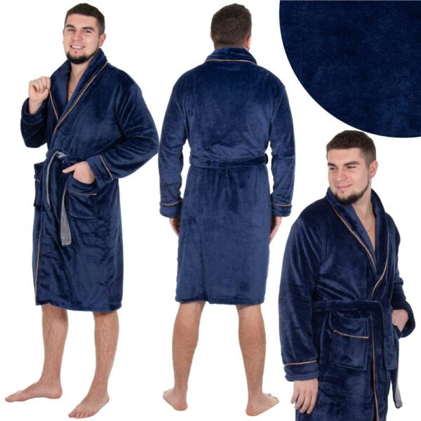 Térdig érő férfi fürdőköpeny, L/XL méret, sötétkék - Image 16