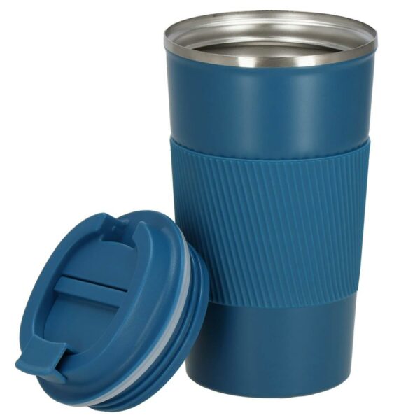 Termosz utazóbögre, dupla szigetelésű rozsdamentes acél fal, 500ml, 9x16,5cm, kék - Image 14